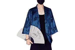 HZCX FASHION Mens Silk Satin Robe Summer Lightweight Dragon Kimono Shirt Cardigan Open Front 3/4 Sleeve Hanfu Chinese Jacket