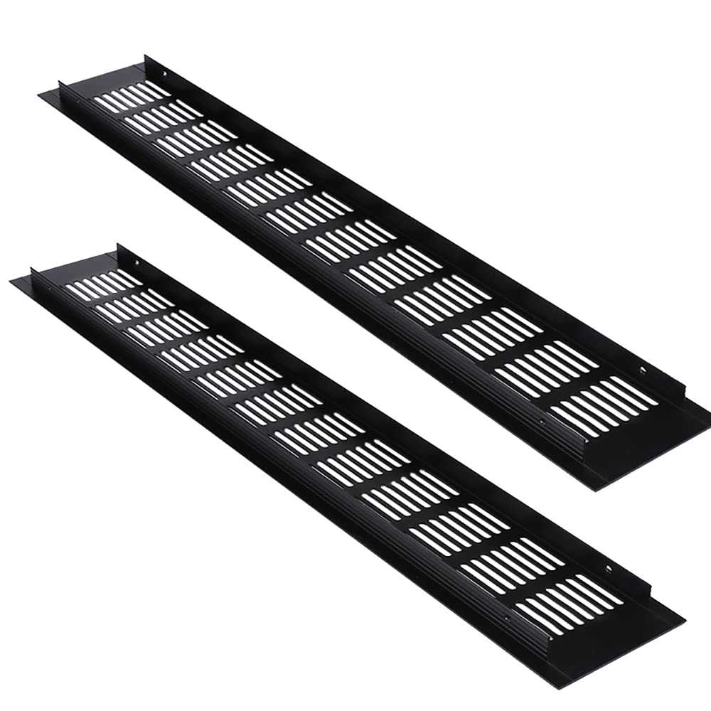 2 Pcs Air Vent Grille Cover 80MM Ventilation Grilles Cover Aluminum Alloy Black Air Vents Louvred Wall Vent Grille for Kitchen Plinth Cupboard Wardrobe [80MM*600MM]