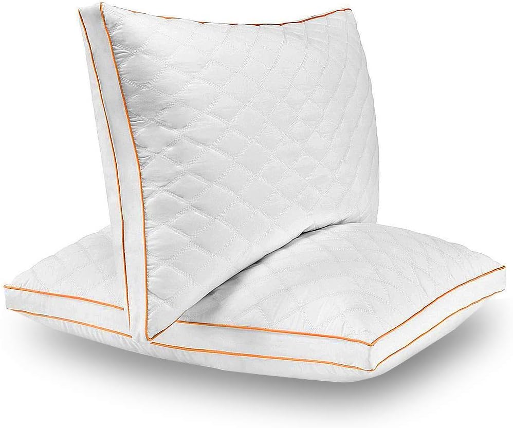 2 Pack Standard Bed Pillows for Sleeping, Goose Down Alternative Pillows Hypo Allergenic and Easy Care, Luxury Plush With Double Diamond Lattice Quilting by CM Family