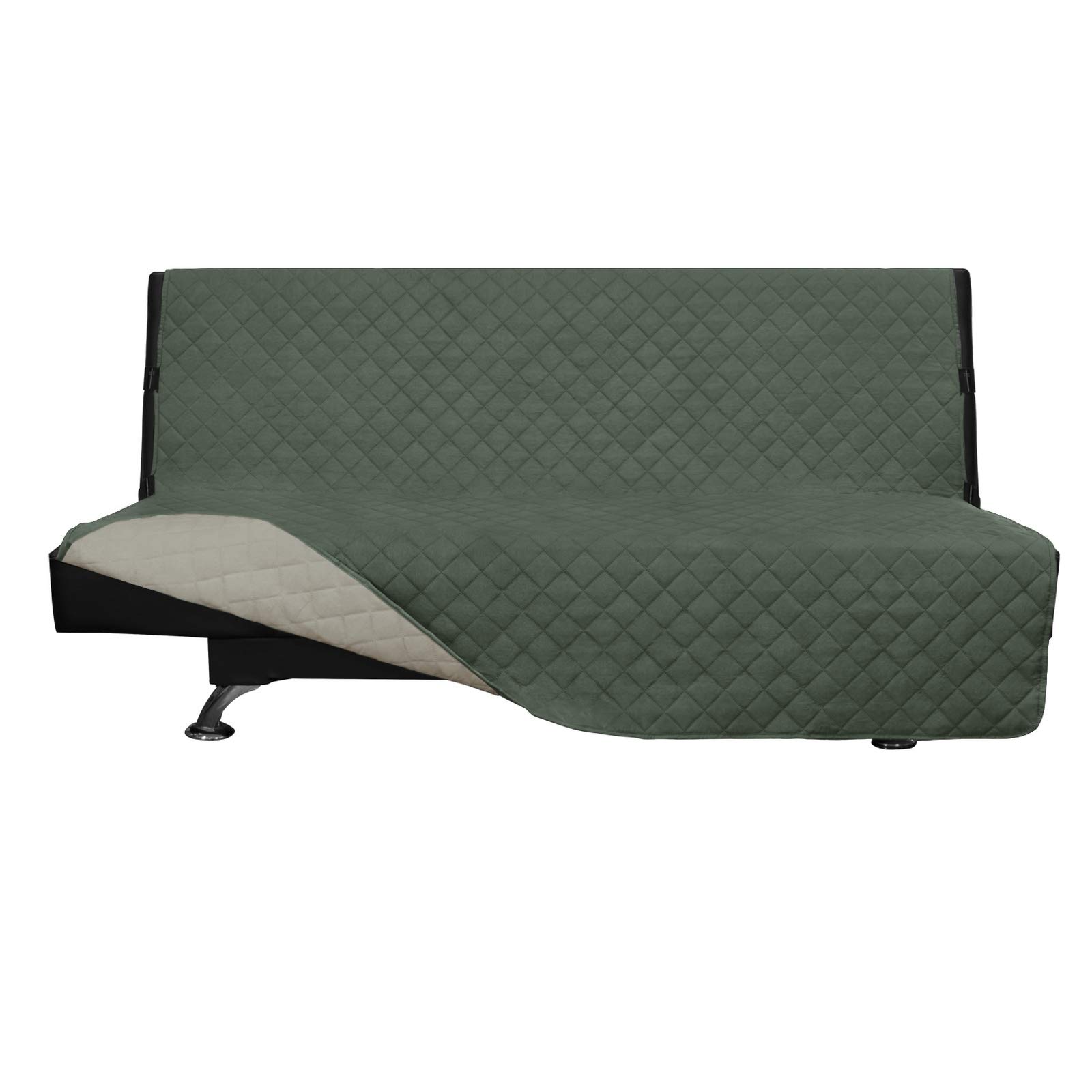 Easy-Going Futon Sofa Slipcover Reversible Sofa Cover Armless Futon Cover Furniture Protector Couch Cover Water Resistant Pets Kids Children Dog Cat (Futon, Greyish Green/Beige)