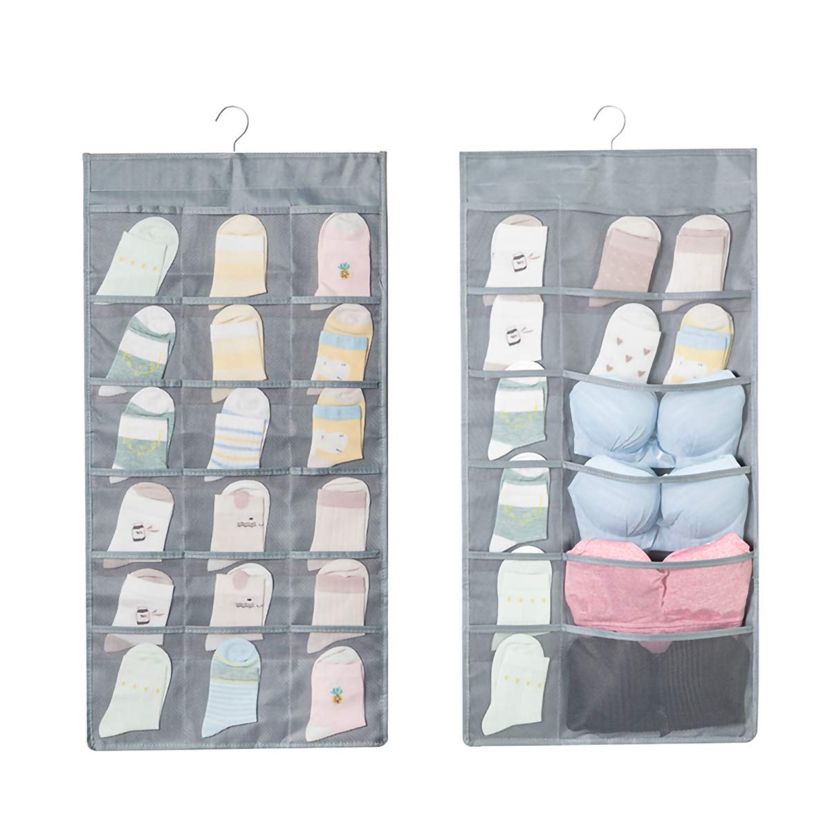 Bingo Trade Hanging Storage - 30 Pockets Hanging Closet wardrobe Storage Bra Underwear Socks Ties Organiser with Large and Deep Pockets,Double-Sided Space-Saving Clothes Organiser (Gray - 30 Pockets)