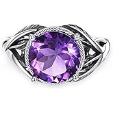 DOTOUJOUR 10mm Genuine Amethyst Leaf Engagement Ring for Women 925 Sterling Silver Natural Amethyst Promise Rings Vintage Jewelry Gift