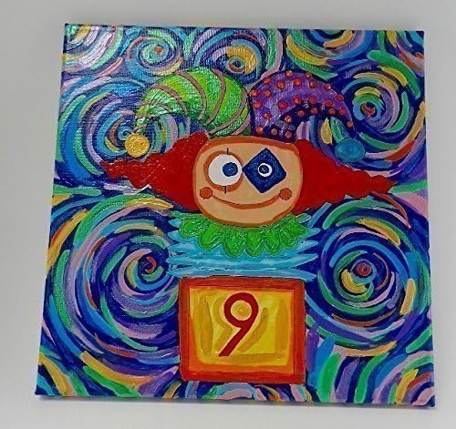 Arlequin Clown Painting original Art Acrylic Artwork Painting by Polette Color Handmade - Exclusive art from Costa Rica - Payaso Arlequin en Caja de sorpresa - Surprise Clown
