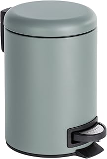 WENKO Kosmetik Treteimer Leman, 3 Liter, Badezimmer-Mülleimer, kleiner Abfalleimer mit herausnehmbaren Einsatz, aus lackiertem Stahl, 17 x 25 x 22,5 cm, Grau matt