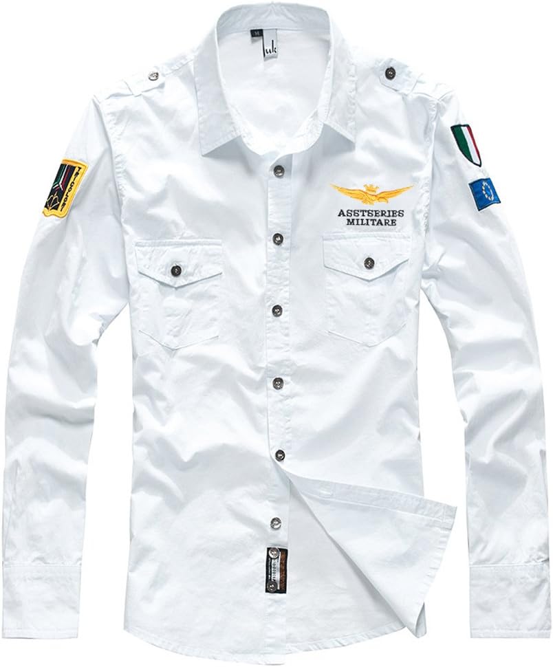 Frealome Men US Air Force Eagle Logo Shirt Embroidery Pockets Soldier Navy Army Military Button-Downs