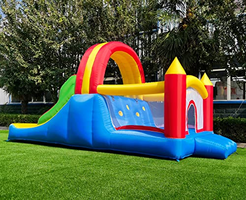 HuaKastro 16x7.2FT Bouncy Castle with 2 Racing Slides & Large Climbing Wall, 3 in 1 Kids Inflatable Bounce House, Rainbow Jumping Castle, Kids Backyard Playgrounds - with Air Blower