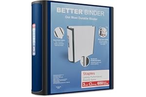 Staples Better Binder, 3-Ring, Reinforced Rubber Spine, 3 Inch D-Ring Binders for Home, Office, School, Holds up to 600-Sheets, Blue