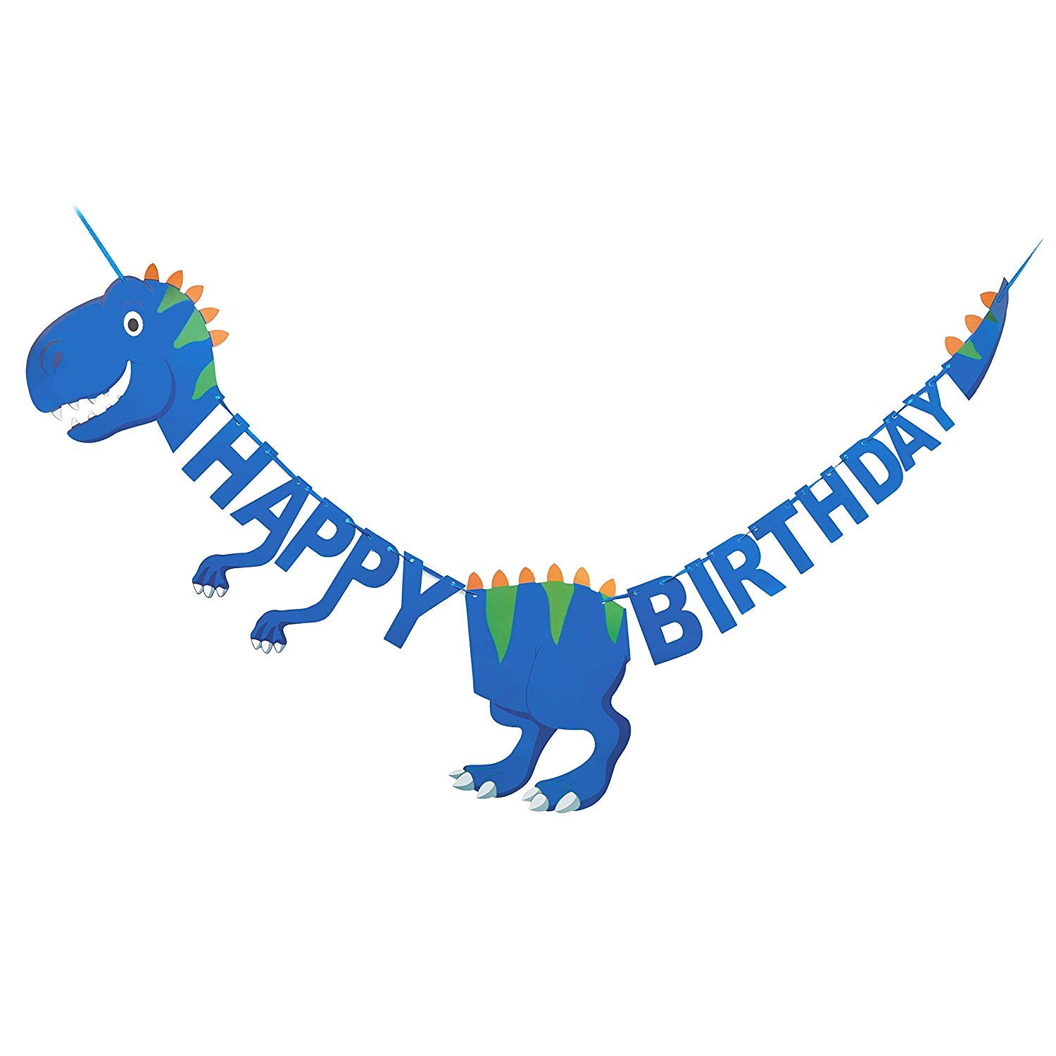Happy Birthday Dinosaur Banner Children's Party Supplies and Decorations T-Rex Jungle Jurassic (Blue)