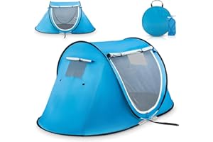 Abco Tech Pop Up Tent - Portable Tent for Camping 2 Person Pop Up with Double Doors - Water-Resistant and UV Protection - Foldable Cabana with Zipper and Carrying Bag - Sky Blue, 88.6"x47.2"x37.4"