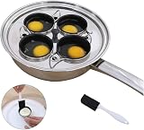 RUNZI Egg Poacher Pan Stainless Steel Induction Cooktop with 4 Cups