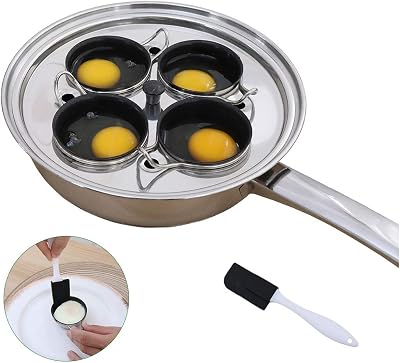 RUNZI Egg Poacher Pan Stainless Steel Induction Cooktop with 4 Cups