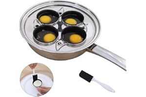 RUNZI Egg Poacher Pan - Stainless Steel Poached Egg Cooker – Perfect Poached Egg Maker – Induction Cooktop Egg Poachers Cookware Set with 4 Nonstick Large PFOA FREE Egg Poacher Cups and Silicone Spatula