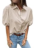 Tankaneo Women's Button Down Shirts Short Puff