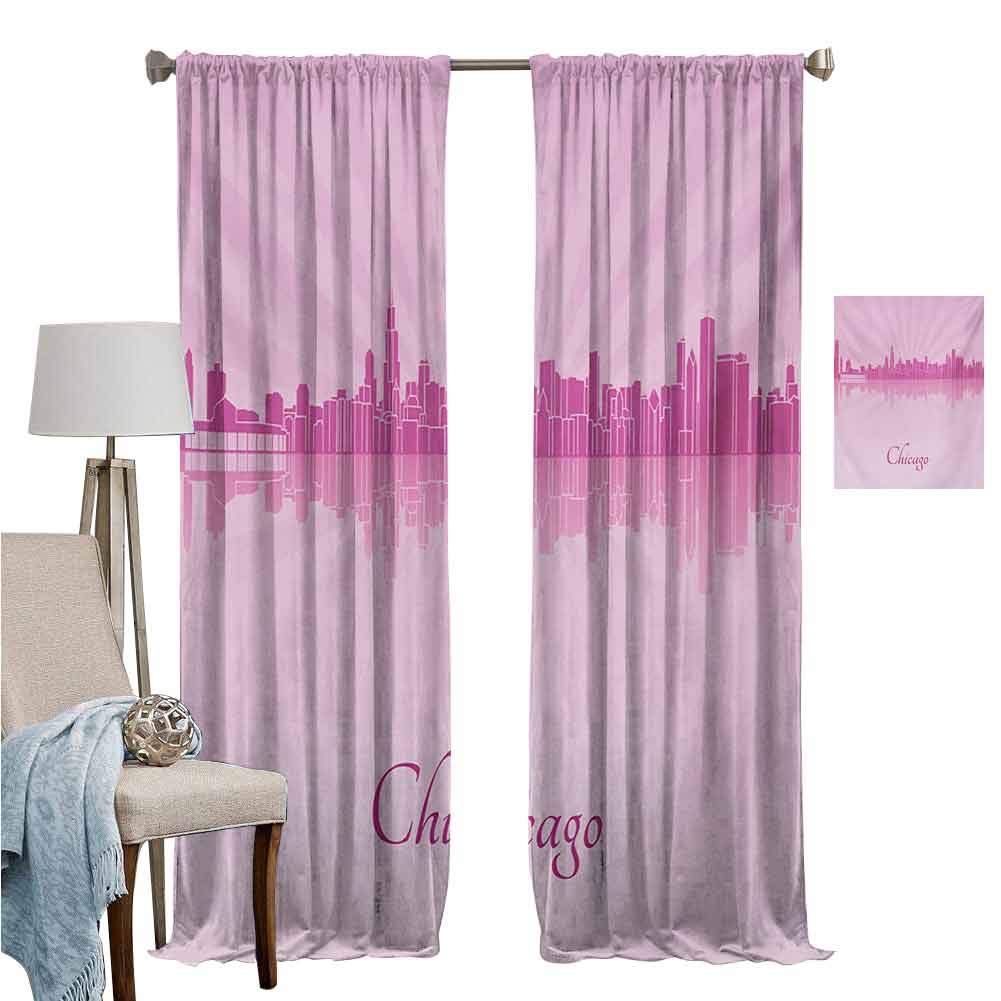 Wear pole curtains Curtains for Windows United States Scenery in Soft Tones Urban Downtown Illustration Pale Pink Fuchsia Thermal Insulated Drapery Drapes for Living Room Set of 2 Panels W62"x L72"