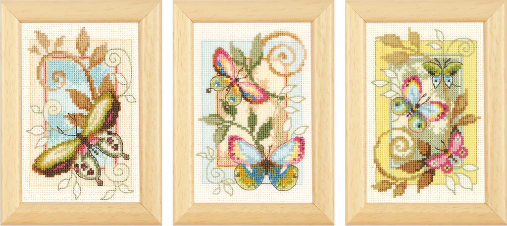 Vervaco Counted Cross Stitch Kit: Deco Butterflies: Set of 3, COTTON, NA, 8 x 12cm