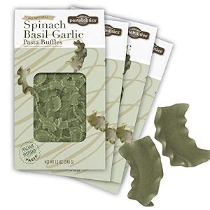 Pastabilities Spinach Basil Garlic Pasta Ruffles, Healthy Gourmet Shaped Noodles, Non-GMO Wheat Pasta (12 oz, 4 Pack)