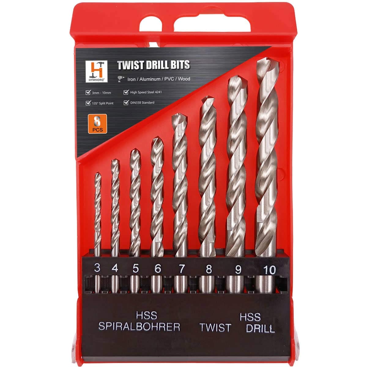 Hymnorq 8PC Metric Twist Drill Bits Set, Fully