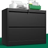 Yukimo 2 Drawer Lateral File Cabinet, Metal File Cabinets for Home Office Legal/Letter A4 Size, File Cabinet with 2 Drawer Storage Cabinet, Require Assembly, Black