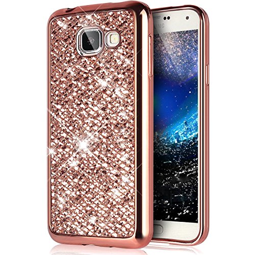 PHEZEN Galaxy J7 V Case,J7 Perx Case,Galaxy J7 Sky Pro Case, Luxury Glitter Sparkle Bling Case,Electroplated TPU Bumper Crystal Diamond Case for Samsung Galaxy J7 2017, Rose Gold