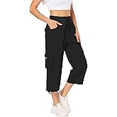 MISS MOLY Women's Cargo Capris Hiking Running Pants Loose Button Decor Lightweight Quick Dry Athletic Outdoor