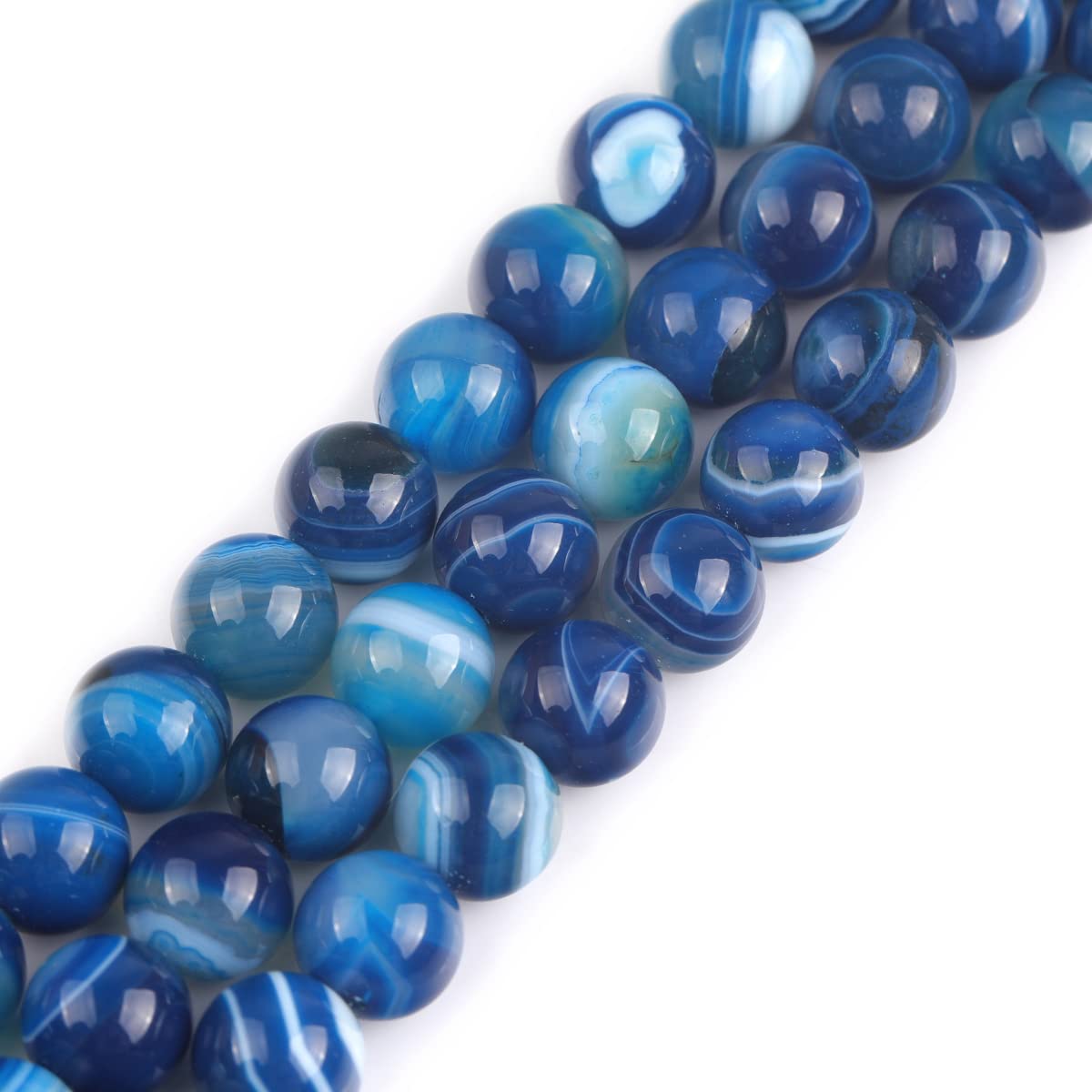 GEM-Inside 12mm Blue Banded Agate Stone Round Gemstone Semi Precious Loose Beads for Jewellery Making 15''