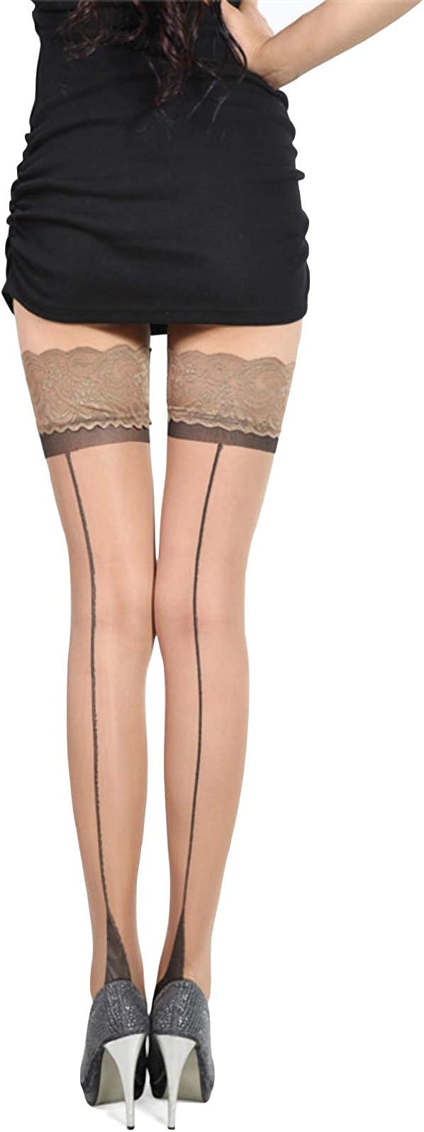 Thigh High Stockings Womens Sheer Lace Top Stockings Sexy Tights - Hold Up Nylon Hosiery