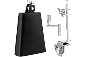 BALLMENT 6 Inch Cowbell and Cowbell Clamp, Cowbell Holder Percussion Accessory for Drum Sets, Adjustable Standard Cowbell Mount Holder, Bass Drum Hoop Up or Down Drum Key