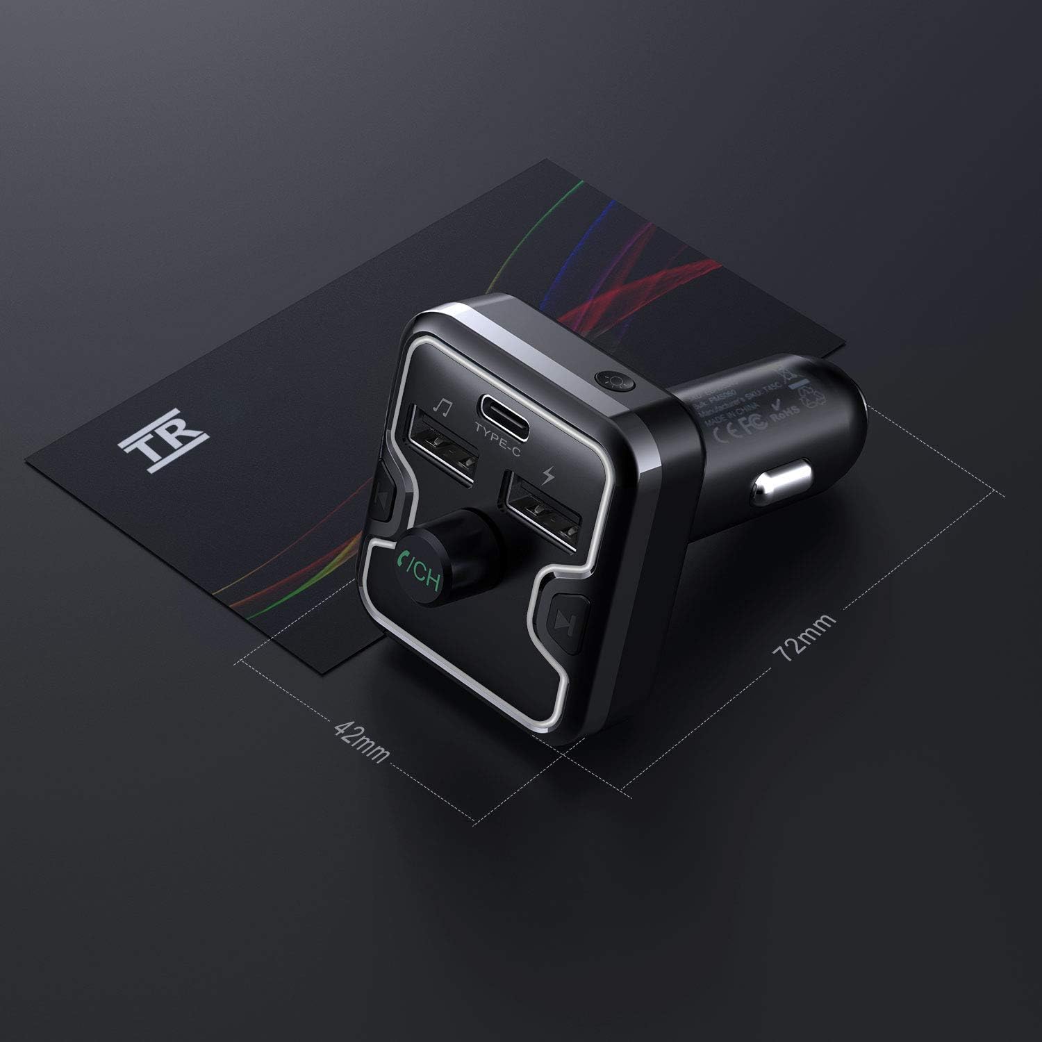 Bluetooth FM Transmitter for Car with Dual USB & Type-C Charging Port