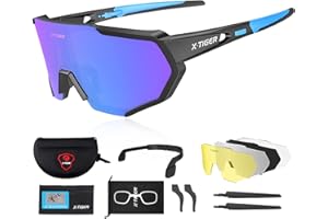 X-TIGER Polarized Sports Sunglasses with 5 Interchangeable Lenses,Mens Womens Cycling Bike Glasses,Baseball Running Fishing