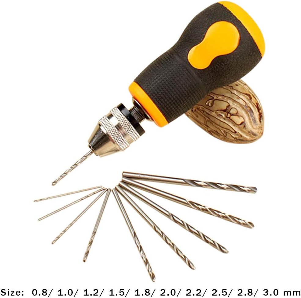 Robasiom Hand Drill Set Turnip Head Hand Mini Hand Drill with 10 Pieces Twist Drills