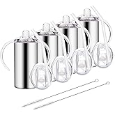 Vermida 12oz Stainless Steel Sippy Cups for Toddlers with Handles, Spill Proof Double Wall Vacuum Insulated Sippy Cups, Kids Straw Cups with Extra Lids for School, Outdoor, 4 Pack