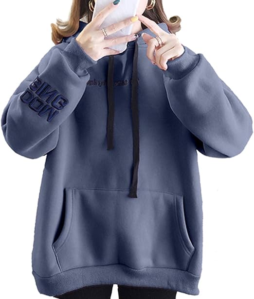 Amazon パーカー レディース 長袖 秋 冬 秋冬 トレーナー トップス 裏起毛 大きいサイズ ポケット付き フード付き Innifer L ブルー コート ジャケット 通販