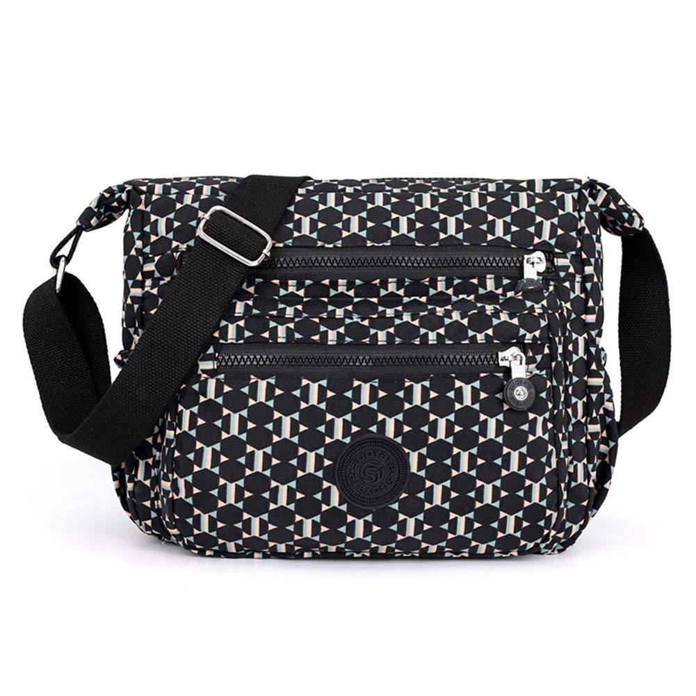 High Grade Nylon Fabrics Multi-Pocket Crossbody Purse Bags for Women Travel Shoulder Bag casual Mummy bag (Flower-3)