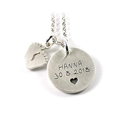 aa-design Anhänger RUND mit Kette aus 925 Silber Gravur Geschenk Baby Babyfuss Abdruck Geburt Taufe Taufkette Taufschmuck Nam