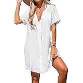 CUPSHE Women's V Neck Cover Up Dress Short Sleeve Semi-Sheer Beach Mini Dress