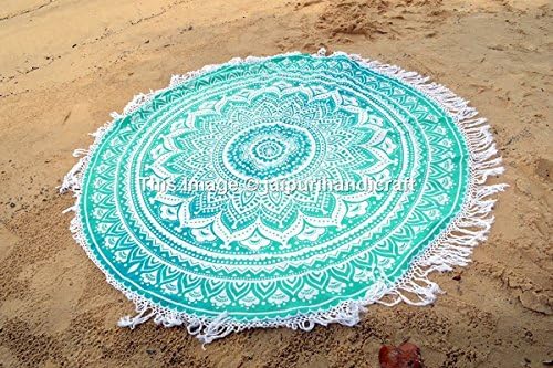 NANDNANDINI- Ombre Round Mandala Tassel Fringing Beach Throw Roundie Yoga Mat Table Cloth Hippy Hippie Boho Gypsy Beach Towel wall hanging