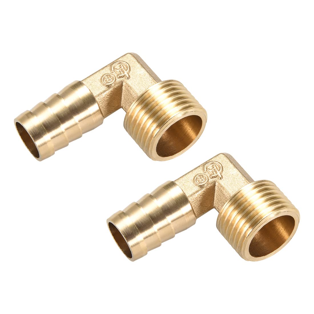M METERXITY 2 Pack Brass Hose Barb Fittings - 90 Degree Elbow Brass 14mm Barbed Reducer Apply to Water Fuel (1/2 PT Male Pipe)