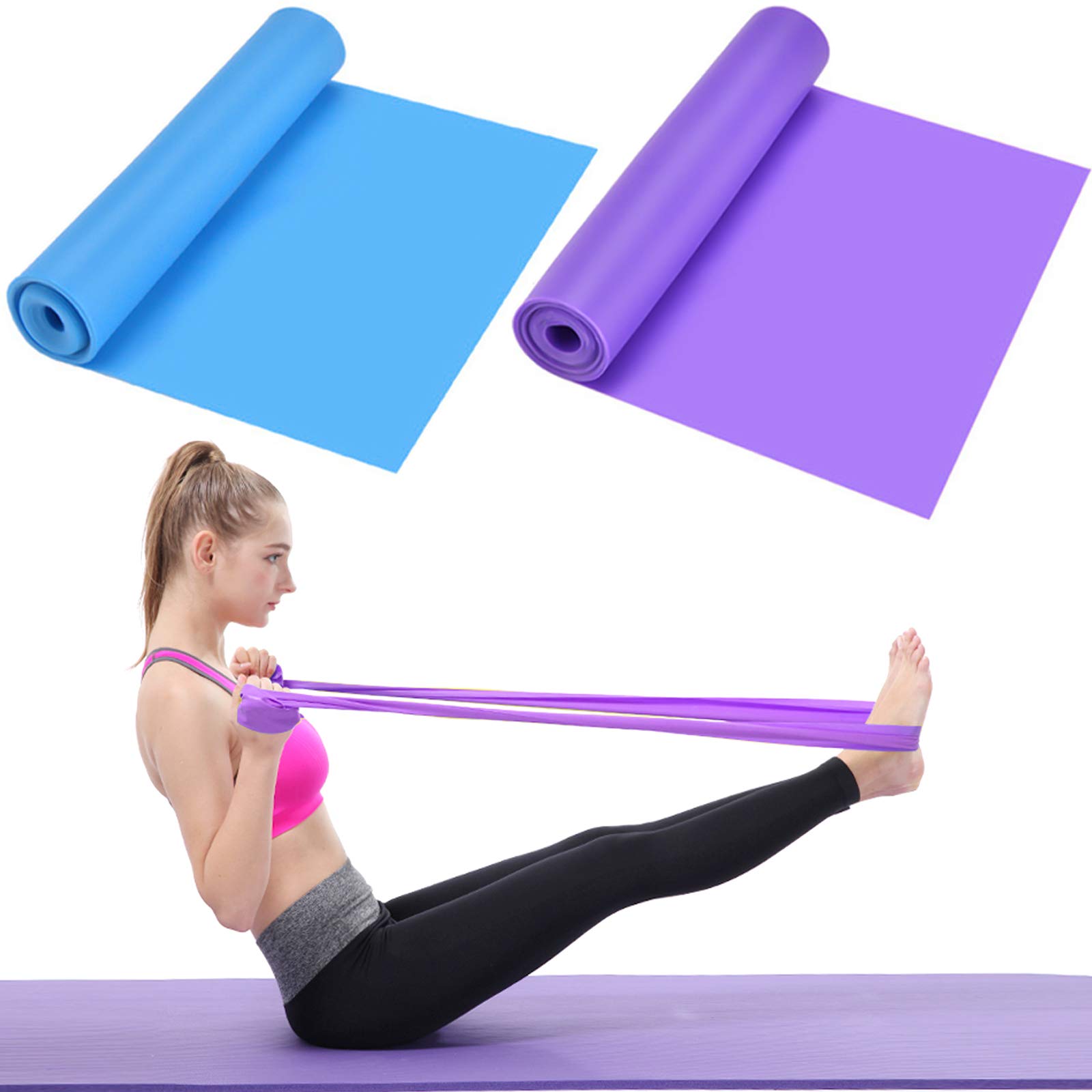 HQdeal 2Pcs 1.5 M Elastic Resistance Exercise Bands, Unisex Resistance Exercise Bands Ideal For Pilates, Yoga, Rehab, Stretching, Ballet, Gym, Strength Training