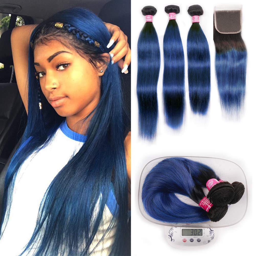 Amazon Com Ombre Blue Brazilian Straight Human Hair 3