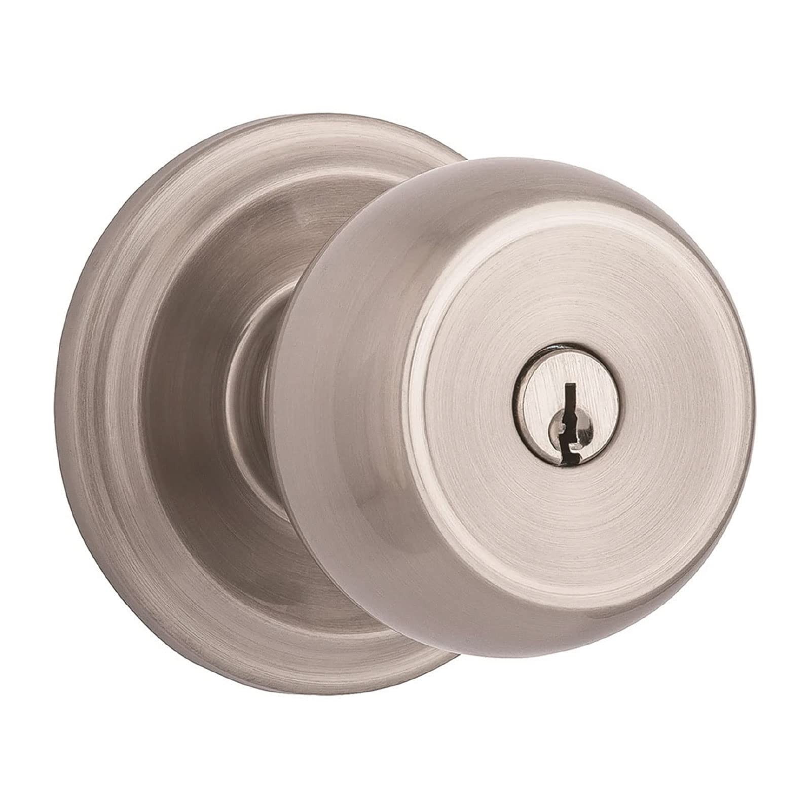 BRINKS - Stafford Front Door Keyed Door Knob, Satin Nickel - Hands-Free Door Handle Opens 3 Ways: Push, Pull, Rotate