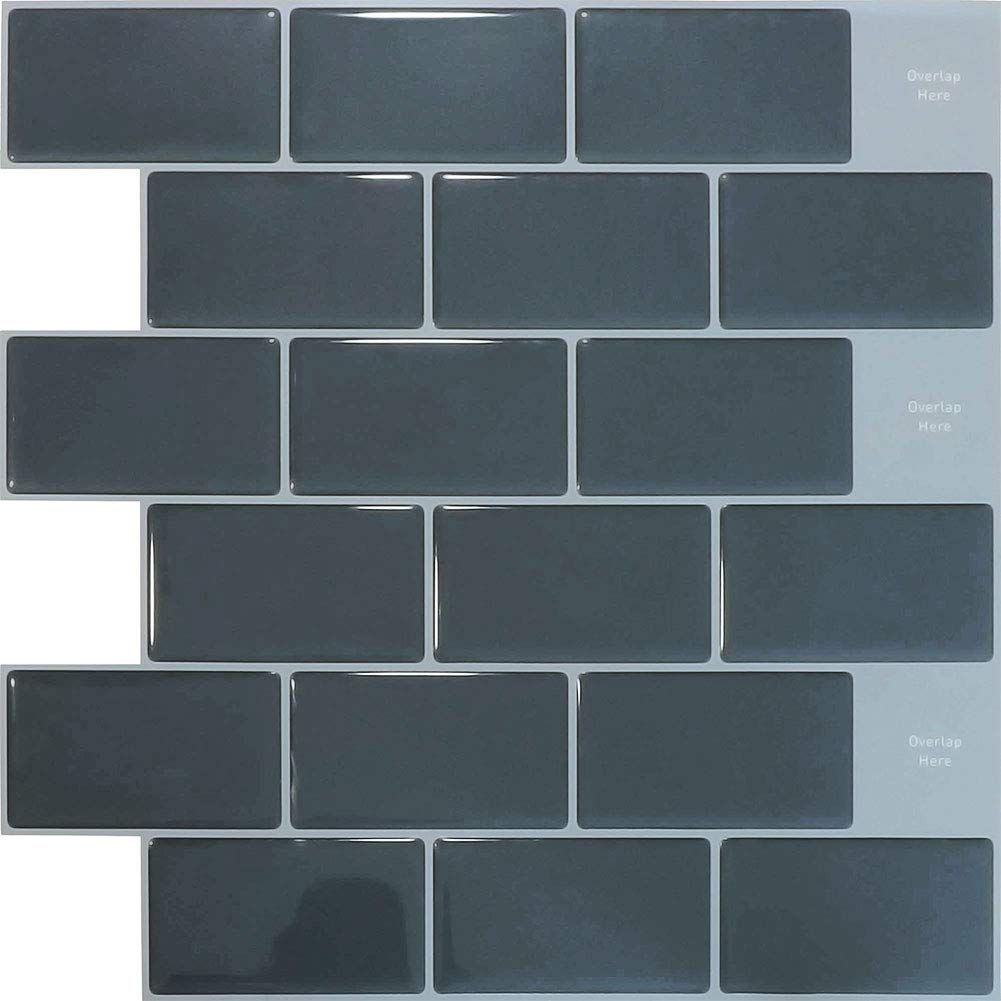 Yoillione Peel and Stick Wall Tiles Backsplash for Kitchen and Bathroom, 3D Stick on Tiles Metro Subway Tiles Self Adhesive Tile Stickers Black, Pack of 4 Sheets