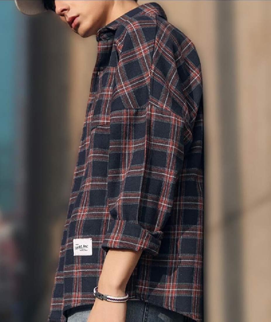 Men Generic Mens Hipster Plaid Slim Fit 
