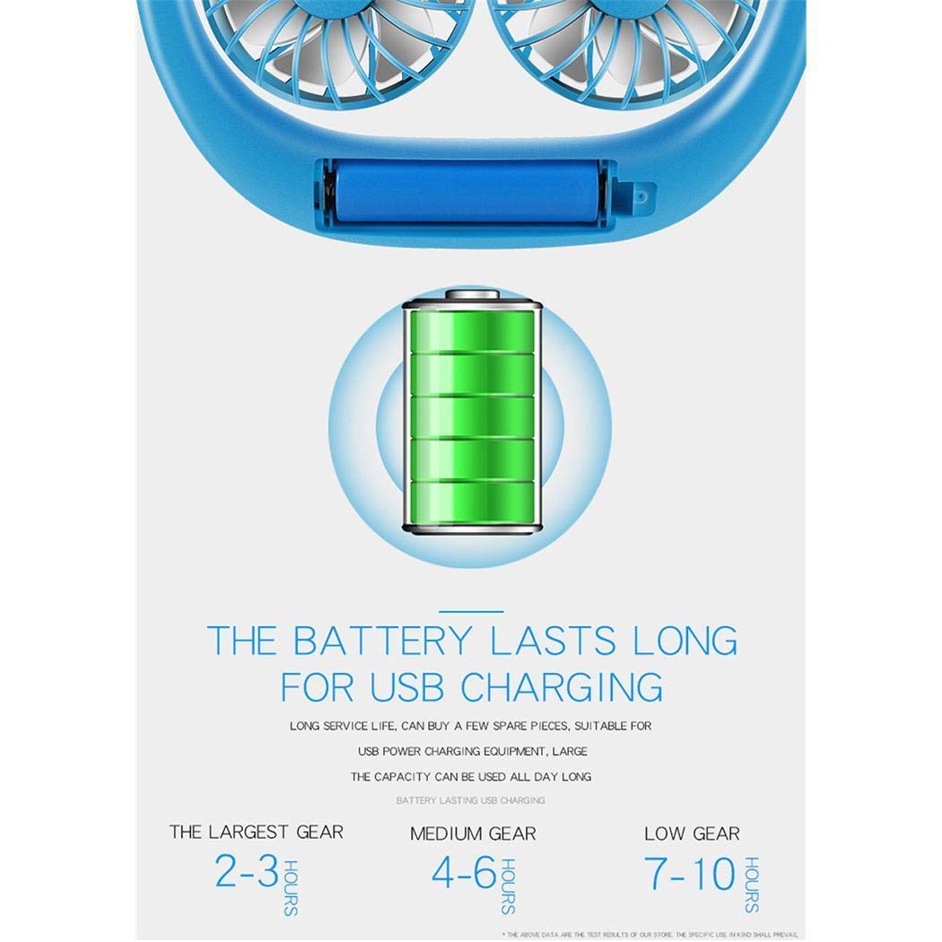 Hand Free Personal Fan - Portable USB Battery Rechargeable Mini Fan - Headphone Design Wearable Neckband Fan Necklance Fan Cooler Fan with Dual Wind Head for Traveling Outdoor Office Room (Blue)