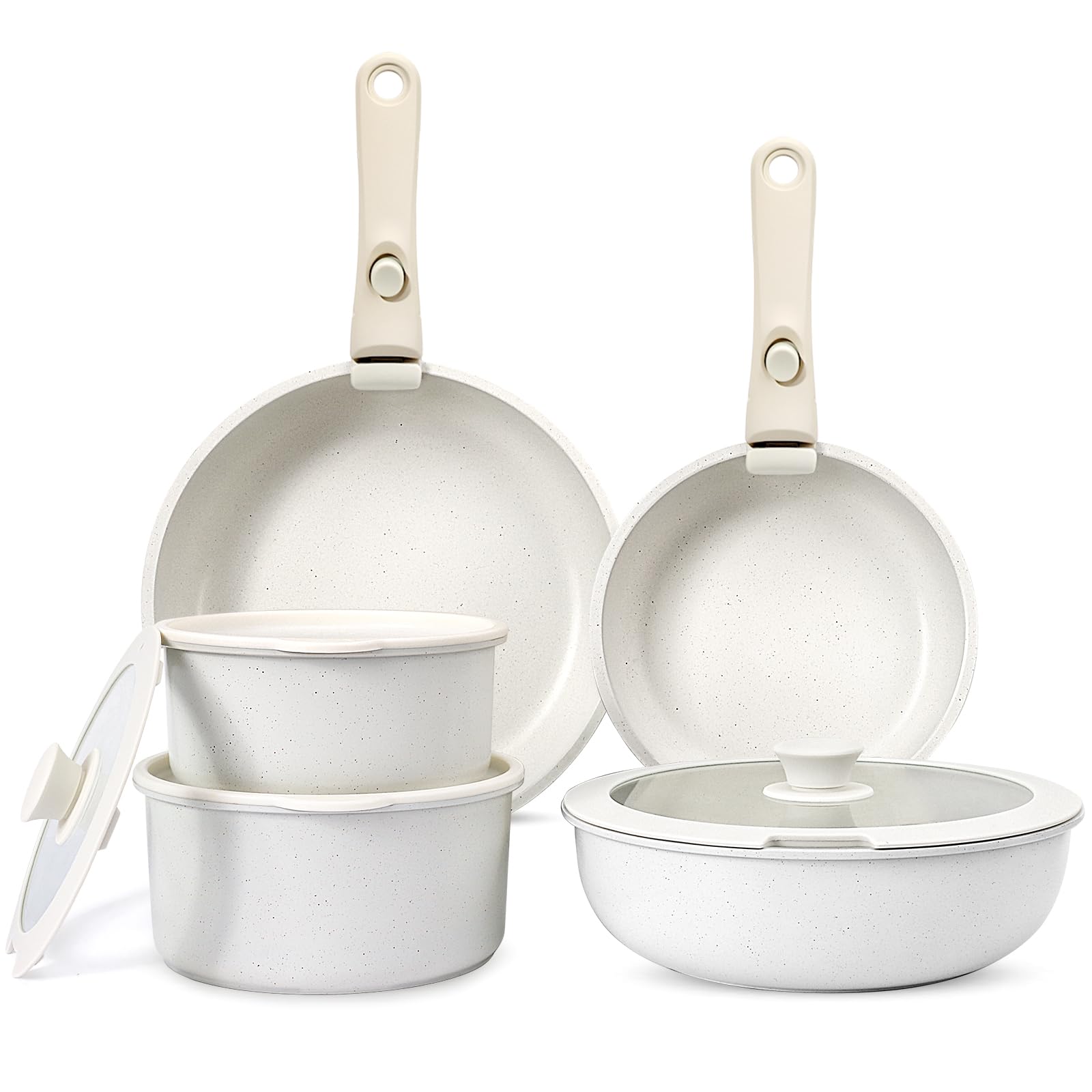 GiPP 11Pcs Pots and Pans Set Non Stick, Cookware Sets Nonstick Detachable Handle, Induction Kitchen Set Removable Handle, RV Cookware set, Oven Safe Image