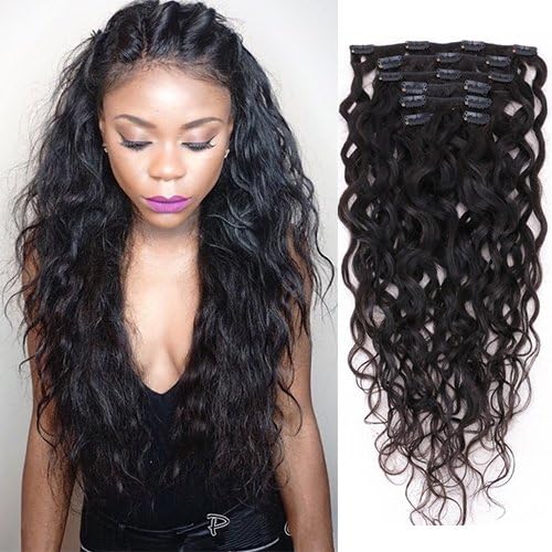 Natural Curly Clip in Human Hair Extensions for Black Women Natural Wave Real Human Remy Hair Clip in Extension for African American Natural Hair Extensions Clip ins 7Pcs/Set 120Gram 10inch