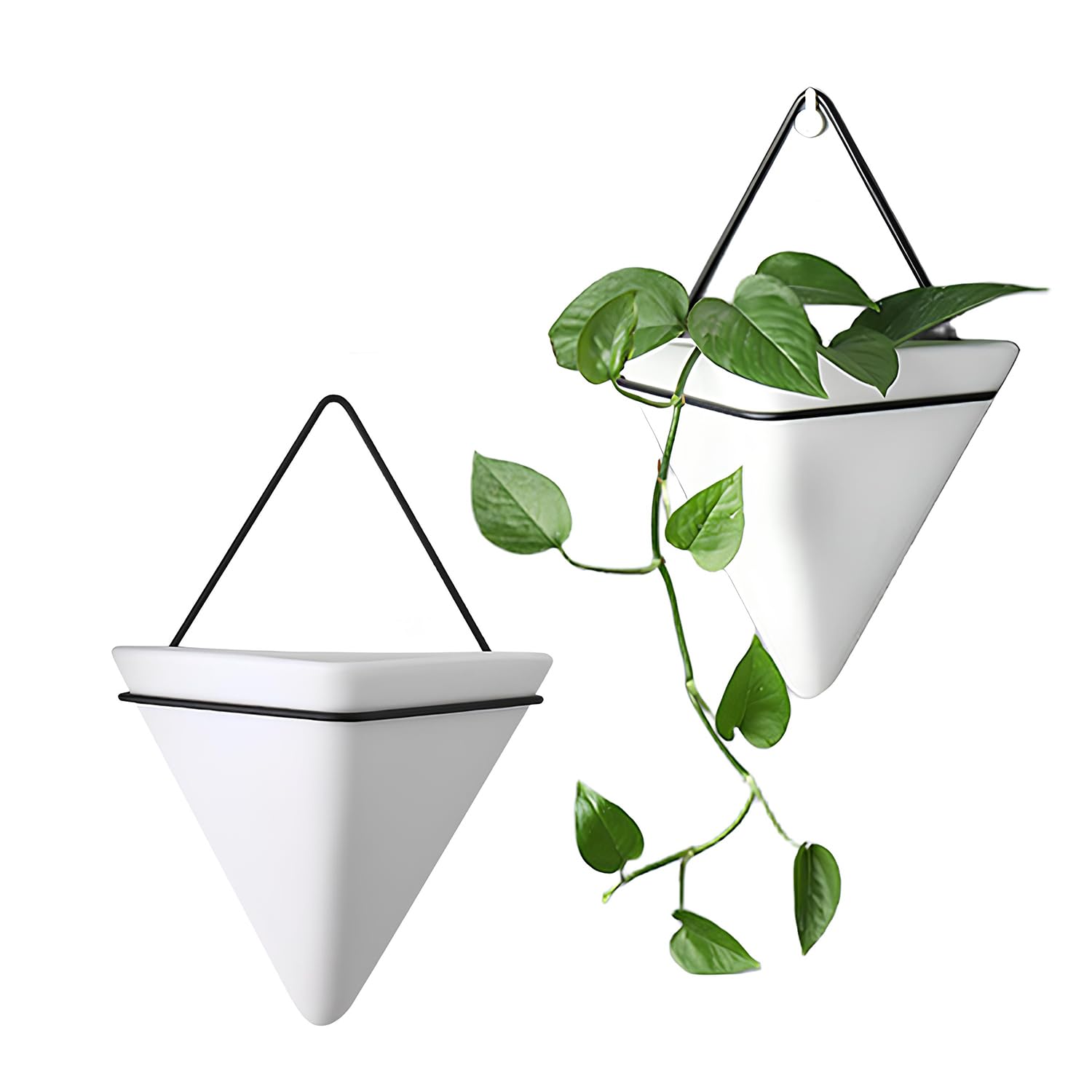 Hachera 2 x Modern White Geometric Wall Planters, Triangular Hanging Planters for Indoor Use, 15 x 13 cm