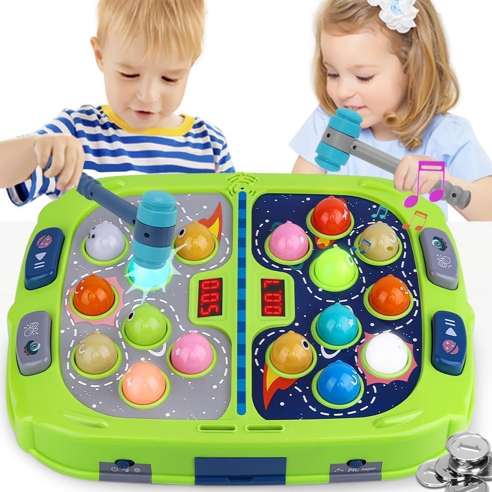 Guffawz Whack-a-Mole Game for Kids, Interactive Hammer Toy with Lights & Sounds, PK Mode with 2 Hammers, Educational Pounding Game for Kids Ages 3-8, Gifts for Boys & Girls(Green)