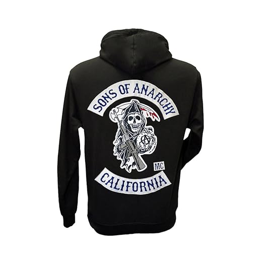 Sons of Anarchy Kapuzenpullover mit originalgetreuen, aufgestickten Aufnähern, Größen S bis XXL