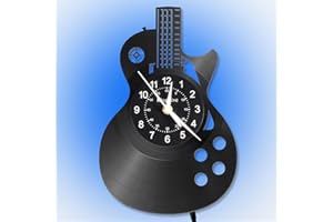 KingLive Music Wall Clock, Guitar Vinyl Clock, LED 6-Color Art Night Light Home Decor, Music Instrument Clocks Halloween for Men Guitarist