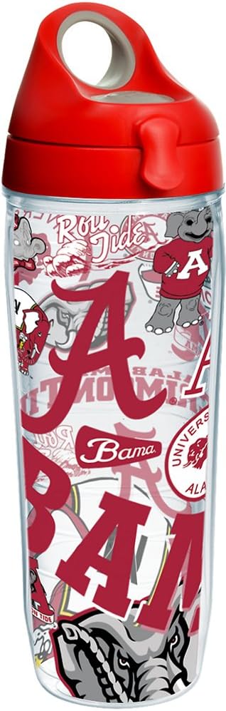 Tervis NCAA Alabama Crimson Tide All Over Water Bottle With Lid, 24 oz, Clear
